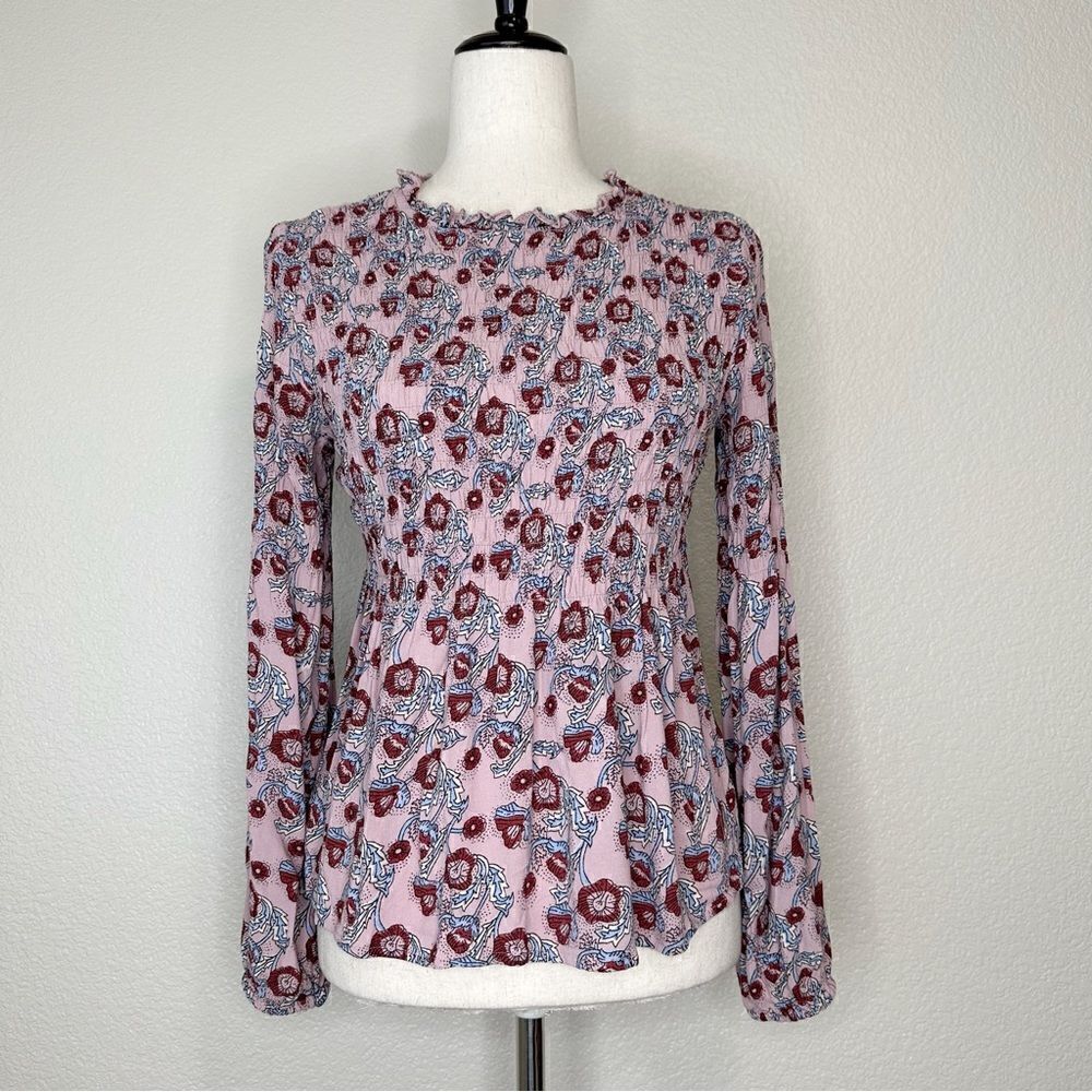Calligraphie Boho Floral Smoked Romantic Long Sleeves Top, Sz Medium